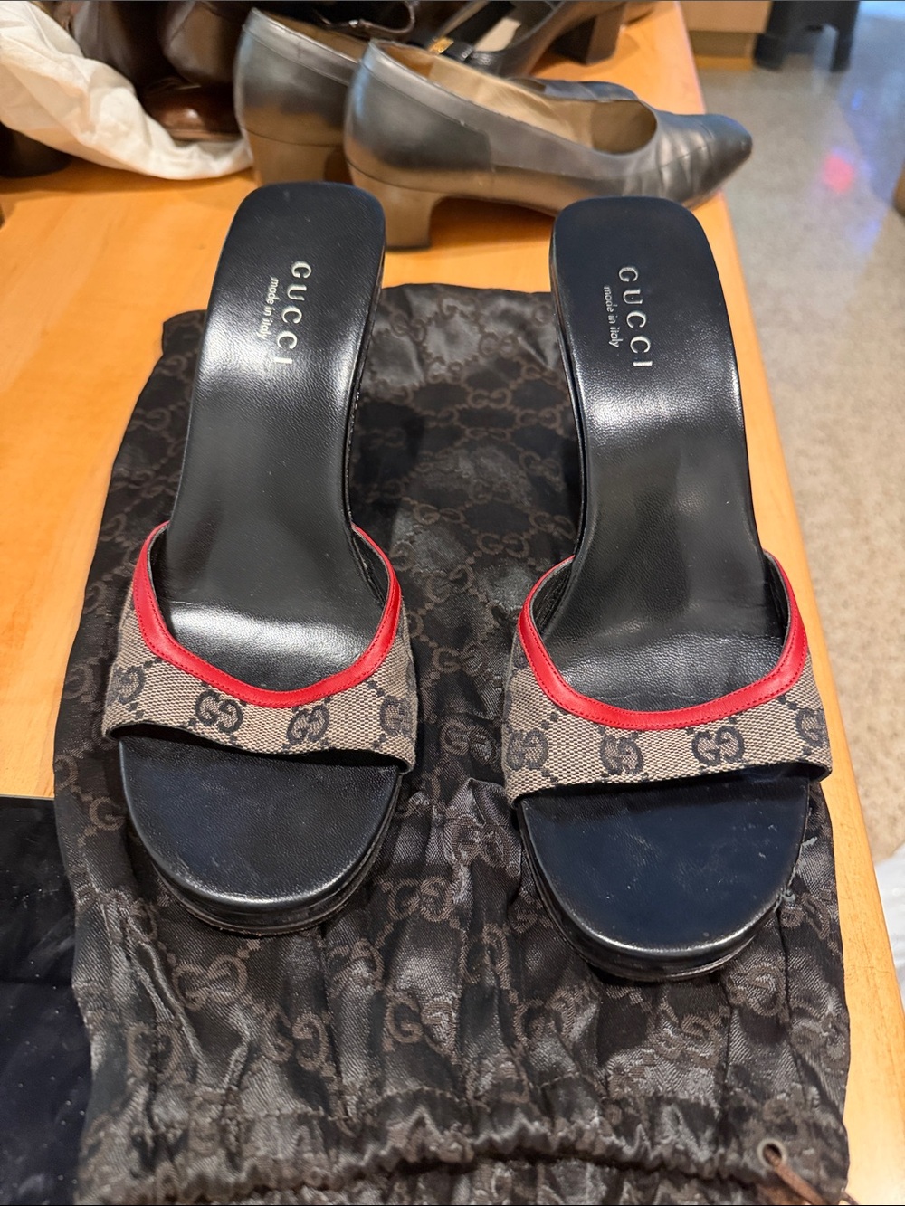 Vintage Gucci Brown GG Platform Mule Sandals + dust bag - excellent condition